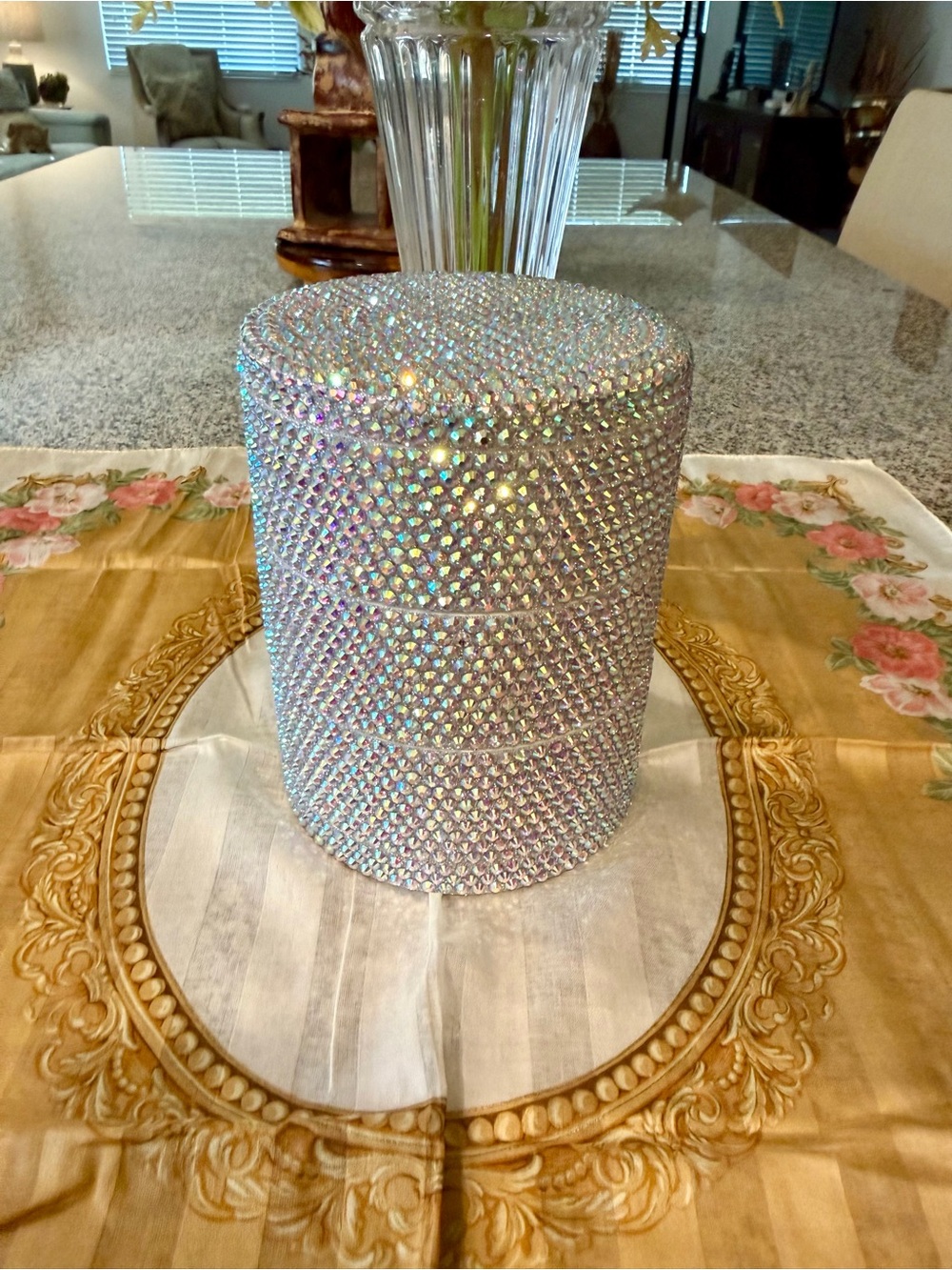 Rhinestone Cylindrical Jewelry/Accessory Box - Iridescent Sparkle